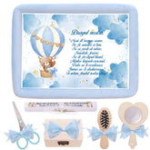 Tava mot baieti, aniversare 1 an, ursulet cu balon, catifea bleu, 7 piese, 34x25 cm, REC5011/36